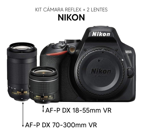 Camara Nikon Kit D3500 24mp Lente 18-55 Vr + 70-300 Fhd Dimm