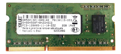 Memória Smart Pc3 - 12800s - 2gb -1rx8 - Ddr3 Notebook (Usado)