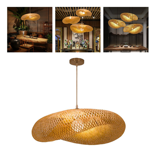 Imagem 4 de 11 de Bamboo Weaving Led Pendant Light, Candelabro Suspenso De
