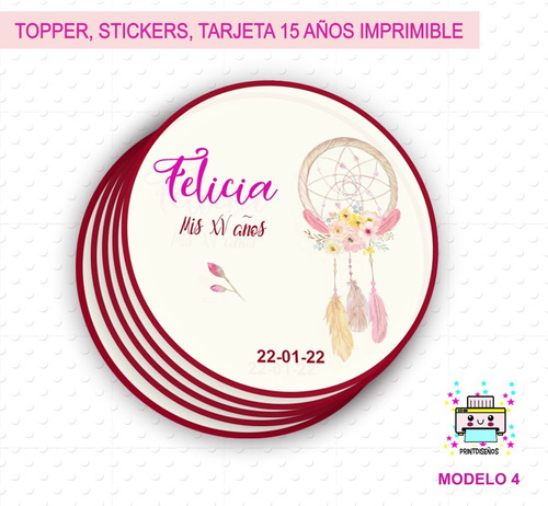 Tarjeta Invitación Cumple De 15 Topper, Personal Imprimir M4