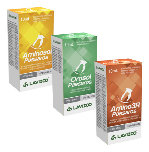 Kit Aminosol 10ml + Orosol 10ml + Amino 3r Pássaros Lavizoo