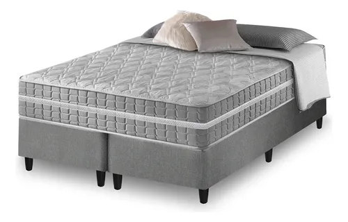 Cama Box Queen Cinza + Colchão Molas ​Ensacadas Alabama 158cm Cinza