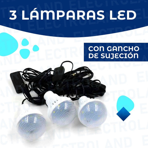 Imagen 3 de 10 de Kit Sistema Solar Recargable 3 Luces Led Exterior Portatil