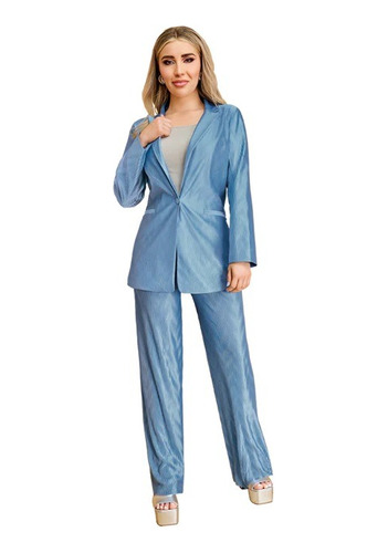 Saco Dama Azul Satinado Con Textura 978-86
