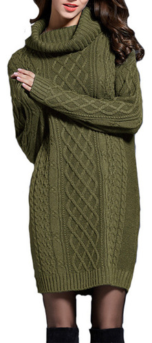 Vestido De Suéter Casual De Punto Con Cuello Alto De Color L