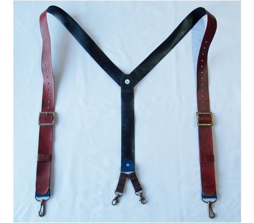 Tirador Pantalón Suspenders Mosqueton Cuero Hebilla Alta 4cm