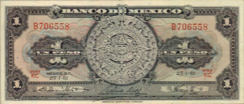Billete De 1 Peso Calendario Azteca 1961