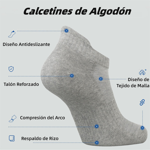 Calcetines Deportivos Tobilleros Algodón Antideslizantes 6 P