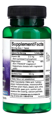 Glicinato Magnésio 200mg Swanson 60 Tabs Importado