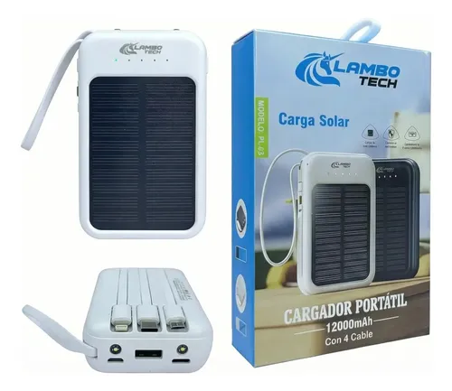 Cargador solar Lictin para teléfonos, capacidad de 12000 mAh con cable incorporado, color blanco