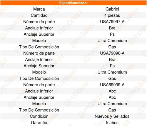 Set 4 Amortiguadores Honda Cr-v L4 2.4l 02/06 Ultra Chromium
