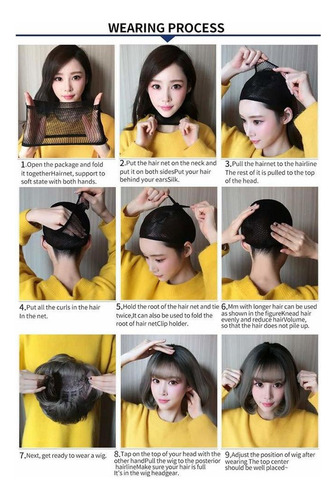 Peluca Larga Rizada Negra Natural Con Flequillo Para Mujer