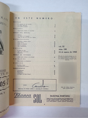 Revista Blanca Sol - Vol. Xi, No. 138, Marzo 24 De 1965 (Usado)