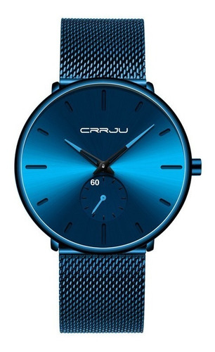 Imagen 7 de 7 de Reloj Negro Crrju Todo Azul Oferta Resistente Agua