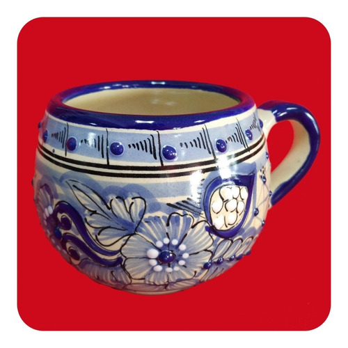 Imagen 3 de 4 de Tarro Chocolatero Azul De Talavera Poblana 500 Ml Grande Tz