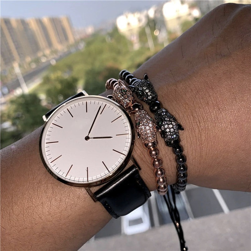 Excelente Pulsera Dorada Cabezas De Jagures Unisex Moda