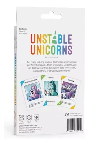 Unstable Unicorns Travel Edition Juego De Mesa