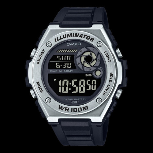 Reloj Casio Hombre Mwd-100h-1b 100m Sumergible Color De La Malla Negro Color Del Bisel Plateado Color Del Fondo Negro