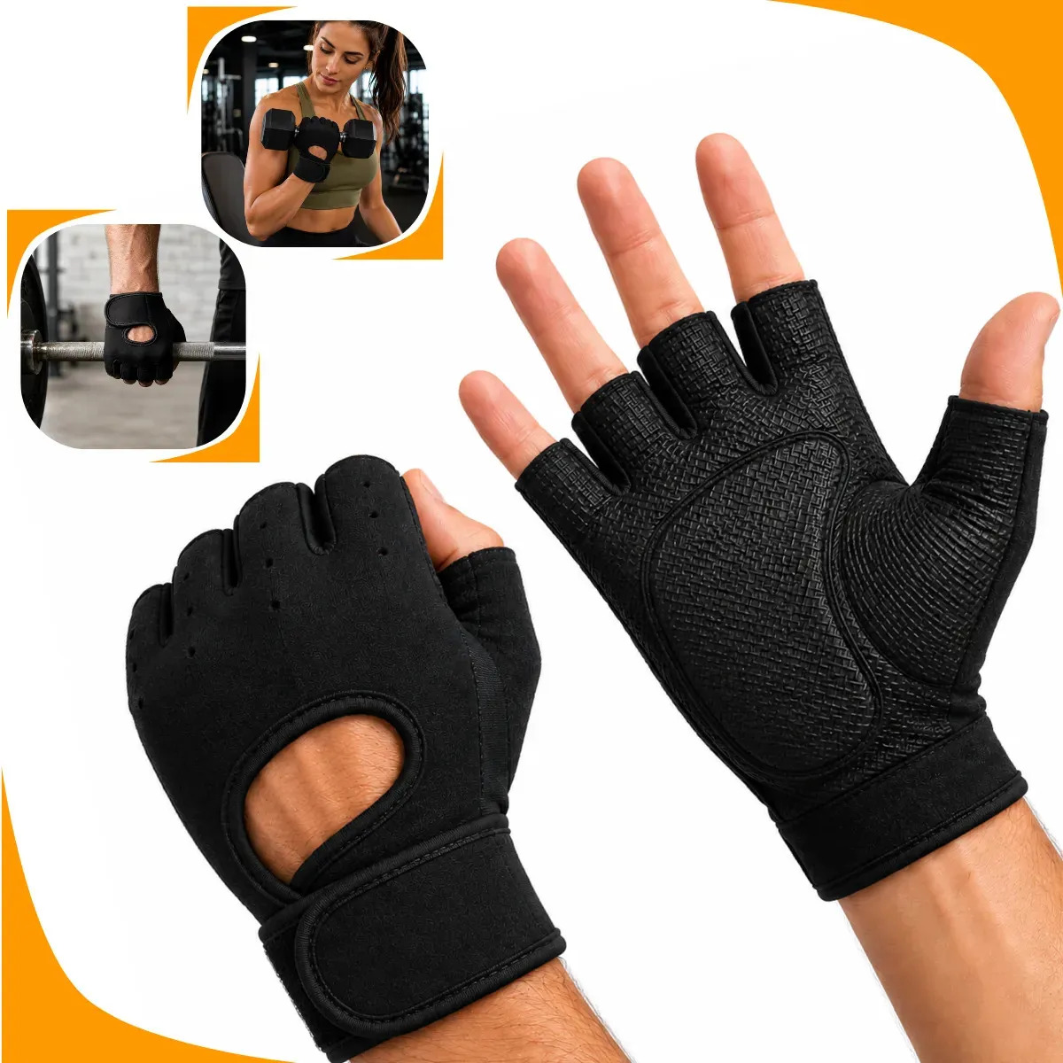 Luva Academia Musculação Treino Crossfit Unissex Antiderrapante Neoprene Ajustável Protetor Palma Da Mão Grip Fitness Proteção Contra Calos Preta Tamanho Único Indue Variedades