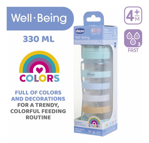 Chicco Biberón Anticólico Well Being 330 Ml Verde