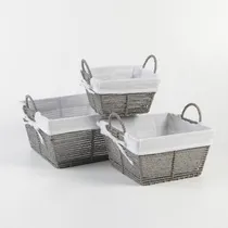 Comprar Set X3 Canastos Mimbre Yute Con Tela Cuadradas Green Bazar