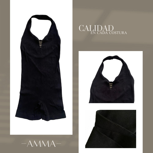 Enterizo Deportivo Mujer Amma Yoga Mono Sport Pushup Negro Lisa Unitalla (0-9)