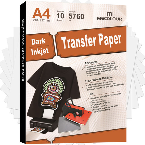 Papel Transfer Dark Inkjet A4 Tecidos Escuros Mecolour 10fls Cor Branco