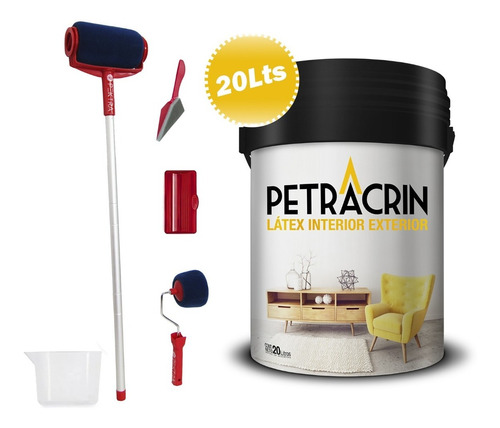 Combo Pintura Latex 20 Lts Petracrin + Kit Rodillo Pektra   