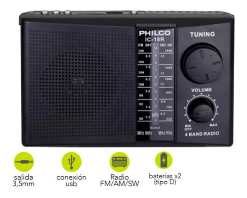 Radio Philco Ic 18r Multibandas Recargable Fm Usb Sd