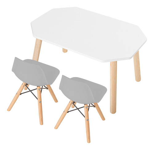 Set De Mesa Y Sillas Infantiles En Madera Para Niños Y Niñas Blanco