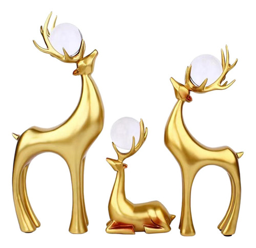 Estatuas De Alces Navideños De 3 Piezas, Pequeñas, Medianas