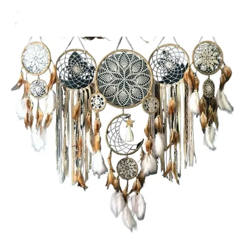 Pack 5 Atrapasueños Macramé Grandes Con Plumas - Hechos A Mano, Aro Metal, Cuentas Madera | Decoración Pared Bohemia