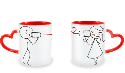 Imagem 1 de 8 de Kit Canecas Personalizadas Casal Namorados Alça De Coração
