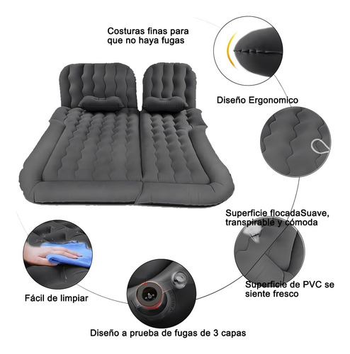 Colchon Inflable Con Compresor 12v Y 2 Almohadas Para Auto