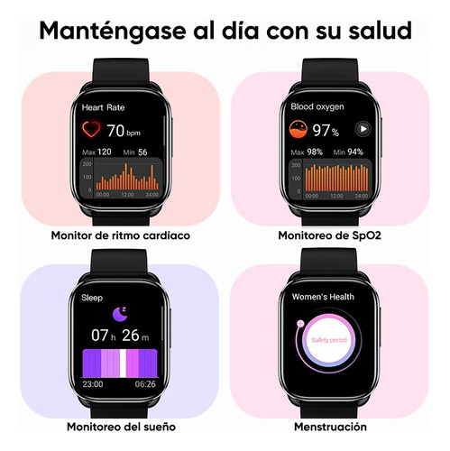 Smartwatch Reloj Inteligente Qcy Gs S6 Qcy Pantalla 2.02 Pul Negro Negro Gris Oscuro