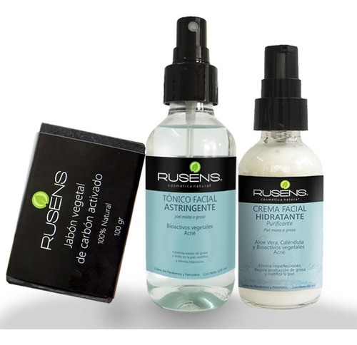 Kit Antiacne Rusens Jabón De Carbón + Tónico 120ml + Crema 