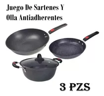 Juego Sartenes Acero Inoxidable Con Mango De Neopreno 3pzs !