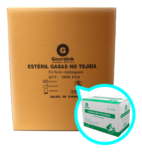 Gasa No Tejida Estéril 5cm X 5cm - 2500 Sobres X 2 Unidades