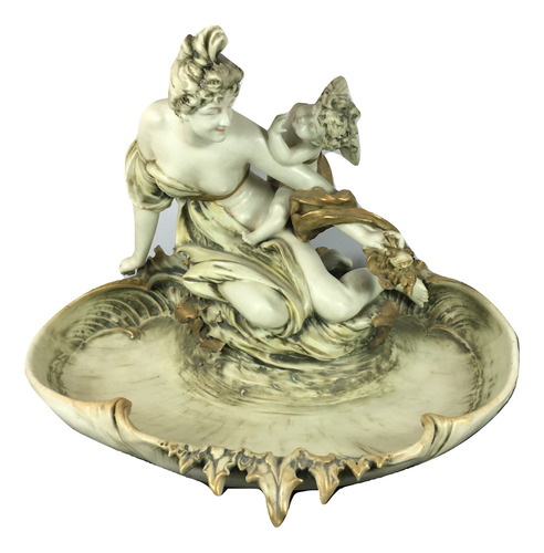 Antiguo Centro De Mesa Art Nouveau Porcelana Amphora Austria (Usado)