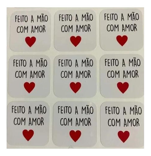 Adesivos Feito A Mão Com Amor 3,0x3,0 Artesanato 100 Un