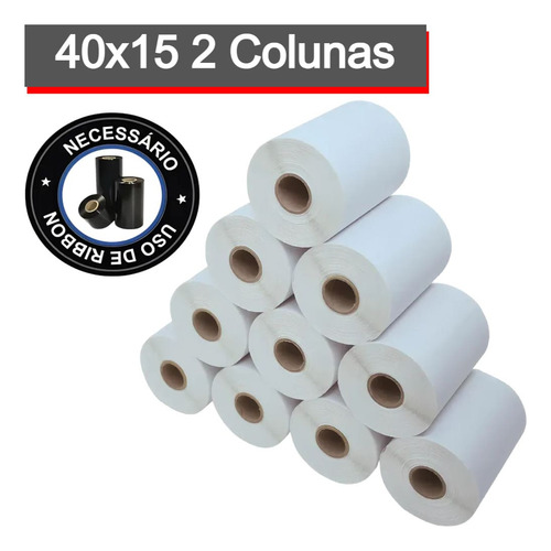 10 Rolos Etiqueta 40x15x2 Juntas Couchê Zebra Argox Elgin Cor Branco
