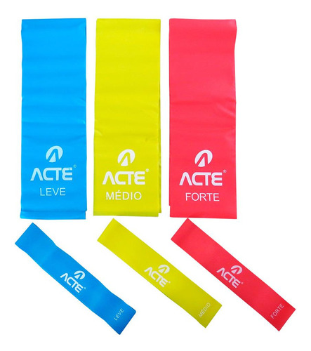 Kit Treino Fitness C/ 3 Faixas Elásticas E 3 Mini Bands Acte