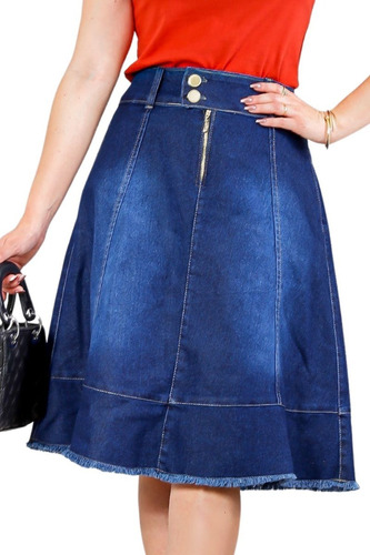 Imagem 1 de 6 de Saia Jeans Evangélica Midi C/ Puídos E Desfiados - Sg4002