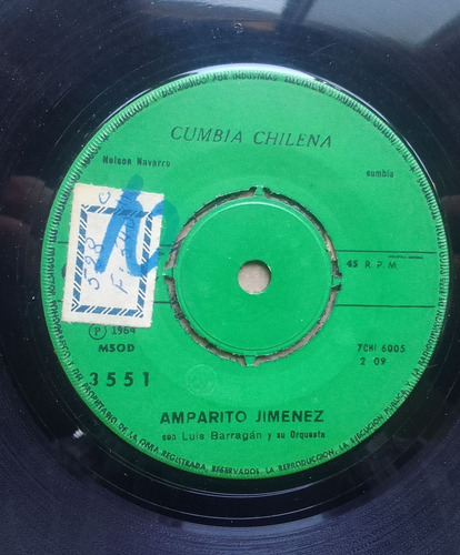 Vinilo Single Amparito Jiménez Cumbia Chilena 