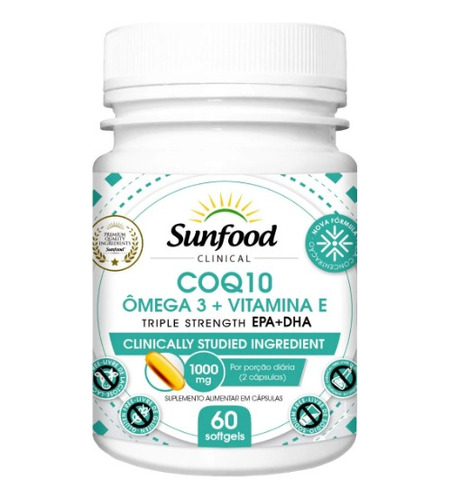 Coq10 Ômega 3 + Vit E + Epa + Dha 1000mg 60 Softgs  Sunfood 