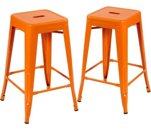 Kit - 2 X Banquetas Médias Iron Tolix 66 Cm Cor Laranja