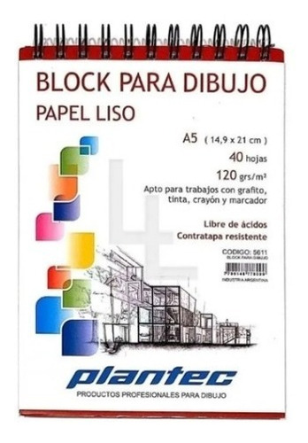 Block Para Dibujo Papel Liso Plantec X 40 H. A5 120 G 15611 Color Blanco