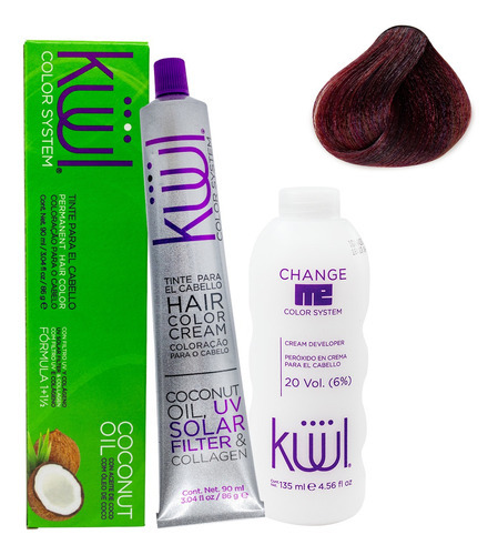  Kit Tinte De Cabello Kuul 90 Ml Naturales  + Peroxido 20 Vol Tono 7.52 Rubio Caoba Nacarado