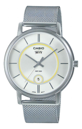 Reloj Casio Mtp-b120m-7a Metal Calendario Sumergible Unixes Malla Plateado Bisel Plateado Fondo Plateado