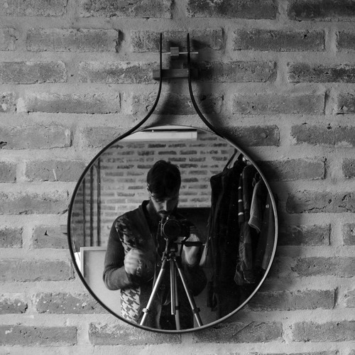Espejo De Aluminio Y Madera, 50 Cm De Diametro